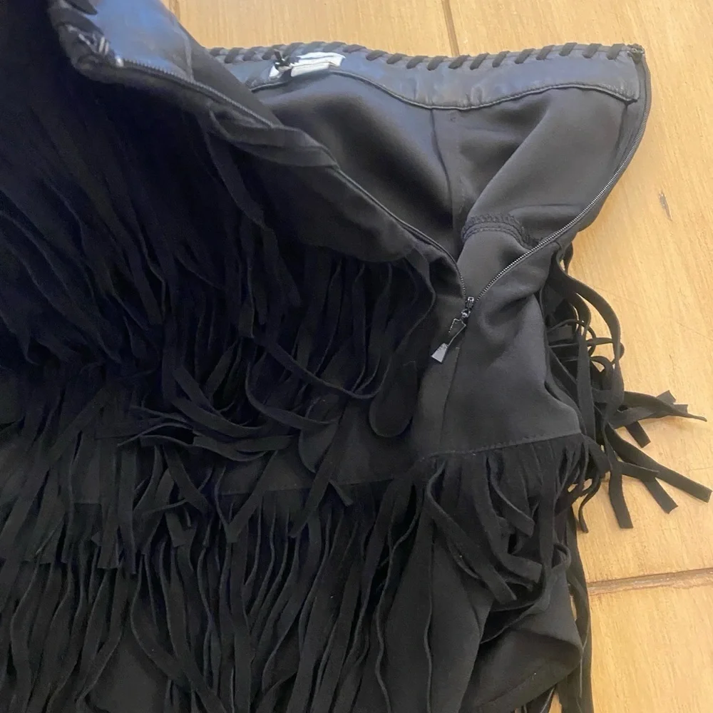 Kate Spade Leather Fringe Black Mini Skirt New without Tag size 10